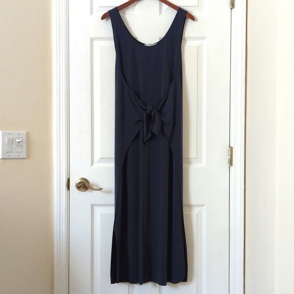 Vince Dresses & Skirts - Vince Silky Sleeveless Scoop Neck Tie Front Midi Sheath Dress Coastal Navy M